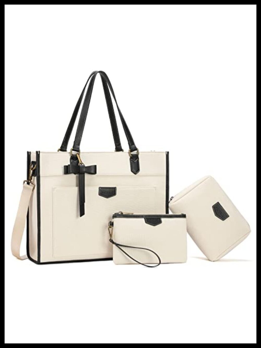 Canvas Laptop Tote Bag 15.6 Inch with Padded Sleeve Tablet Slot Detachable Strap